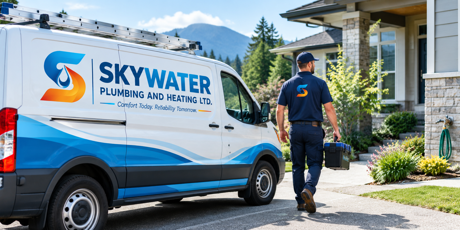 Skywater plumber completing residential plumbing work